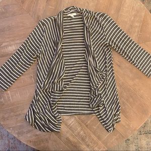 Small Maurices, gray & white stripe multiway soft cotton cardigan, like new